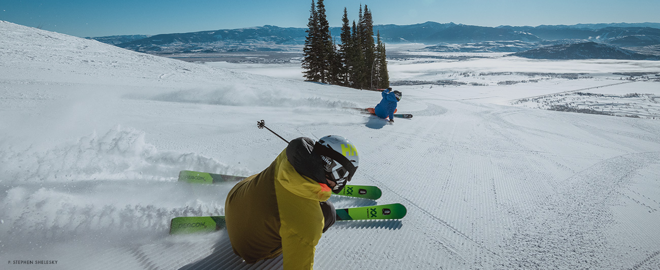 Jim Ryan and Max Martin sample a bounty of beautiful corduroy on Jackson Hole Mountain Resort’s Easy Does It. Photo: Stephen Shelesky