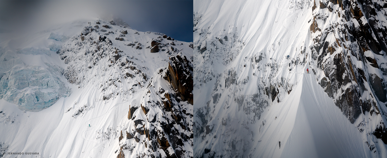 Ross Hewitt, Tof Henry and Seth Morrison descend the Mallory in May, 2021, the first time the Aiguille du Midi reopened after Covid-19 lockdowns. Photo: Fernando Guevara