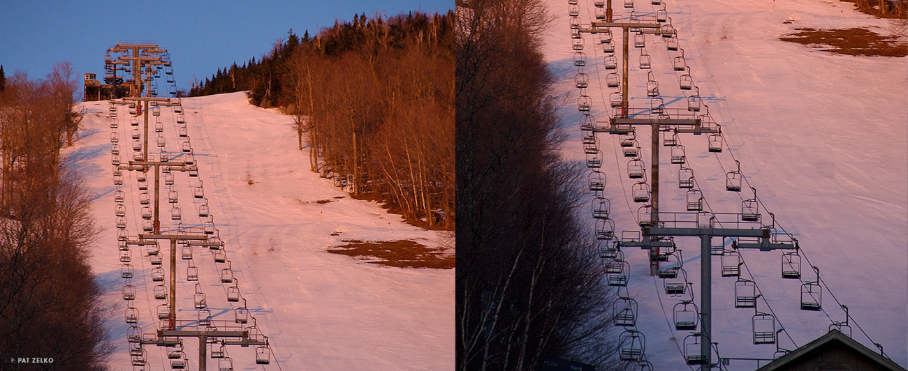Quiet alpenglow in the early hours before Lift G starts spinning. Whiteface Mountain, NY. Photo: Pat Zelko