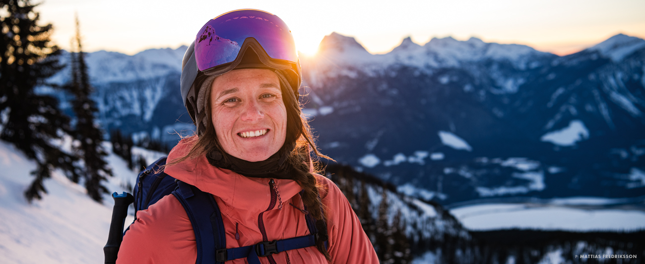“Juggling a career as an entrepreneur and a professional skier, Leah Evans is a busy woman, always with a smile on her face.” Revelstoke, BC. Photo: Mattias Fredriksson