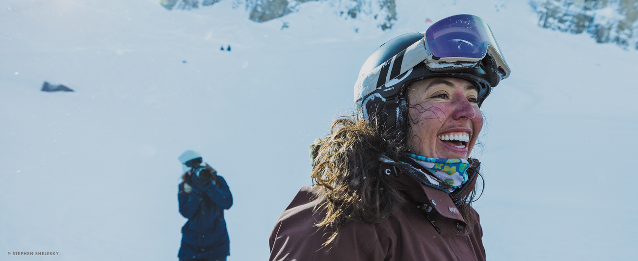 The backflip queen. Veronica Paulsen beams after becoming the first woman to attempt a double backflip into Corbet’s Couloir at Jackson Hole Mountain Resort, WY, in February 2023. Photo: Stephen Shelesky