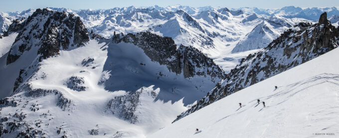 Untouched slopes as far as the eye can see from the top of the Gemsstock cable car. The small Swiss village of Andermatt has long been known among skiers for its endless terrain and few crowds. Photo: Martin Wabel